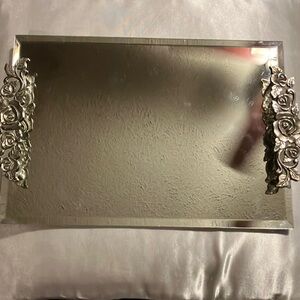 Elegant‎ Silver Floral Mirror Tray